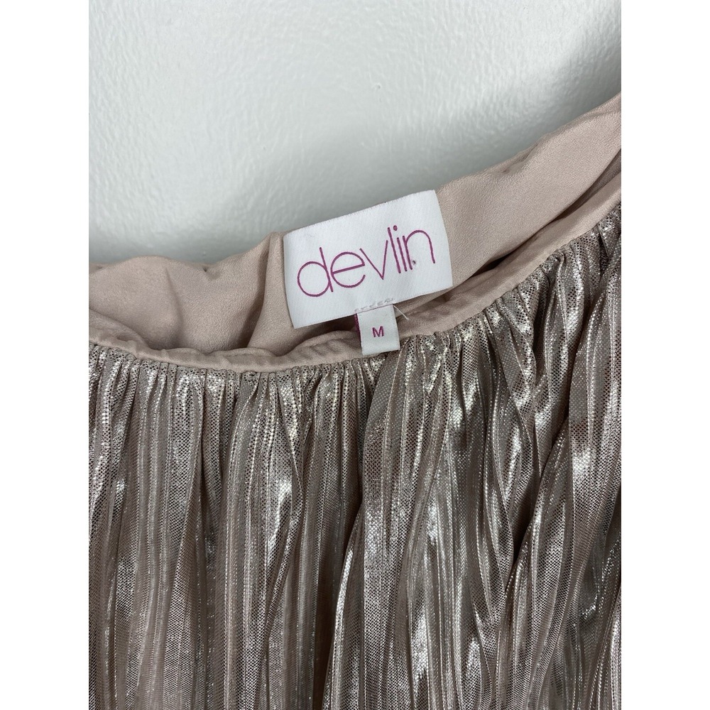 Devlin Nordstrom One Shoulder Top Pleated Gold Party Cocktail Holiday Size M - Picture 3 of 9